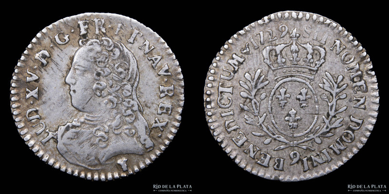 Francia. Louis XV "the well-beloved" 1715-1774. 20th. D´écu 1729 (olive branches...