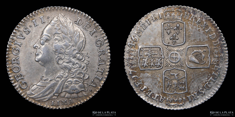 Gran Bretaña. 6 Pence 1746 LIMA. Ag.925; 21.0mm; 2.9g. Nota: Estas piezas se acu...