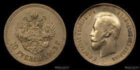 Rusia. Nicholas ll. 10 Rouble 1903. Y64