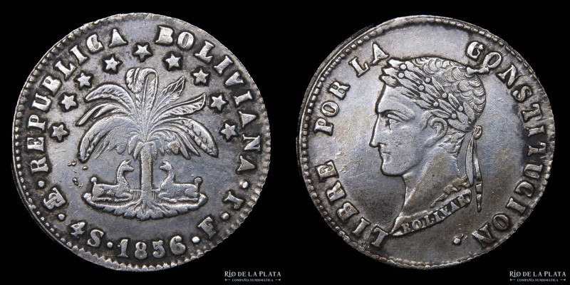 Bolivia. 4 Soles 1856 FJ. AG.667; 32mm; 12.95g. KM123.2 (XF+) Limpiada
Estimate...
