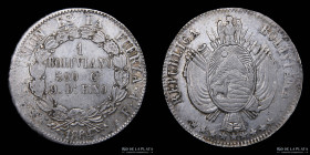Bolivia. 1 Boliviano 1864 FP. Sin puntos. KM152.2