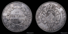 Bolivia. 1 Boliviano 1870 ER. Fecha chica. KM155.2
