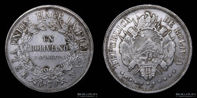 Bolivia. 1 Boliviano 1870 ER. Fecha chica. Variante. KM155.2