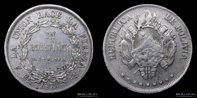 Bolivia. 1 Boliviano 1872 FE. KM155.4