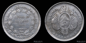 Bolivia. 50 Centavos 1896/89 sobrefecha. KM161