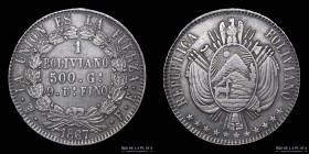 Bolivia. 1 Boliviano 1867 FP. Error. Rep. Boliviano. KM152.1