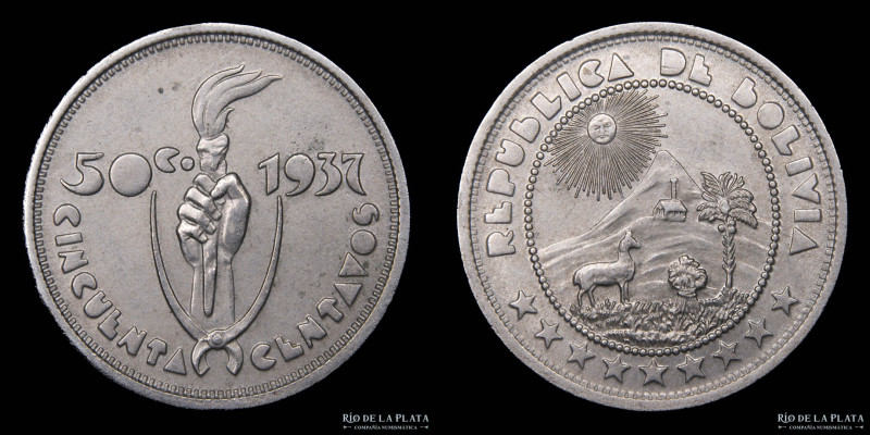 Bolivia. 50 Centavos 1937. Cu-Ni; 25mm; 7.05g. KM181
Estimate: USD 25 - 50