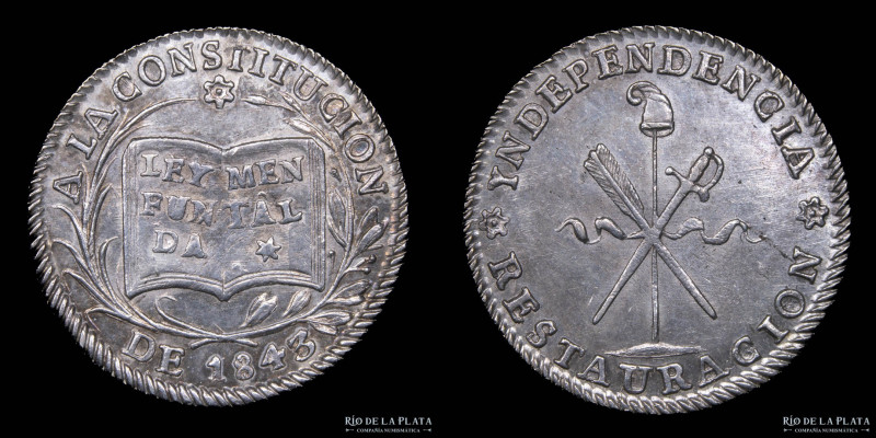 Bolivia. 1843. 1 Sol. Quinta Constitución Boliviana. AG; 20mm; 3.64g. RTB 110 (a...