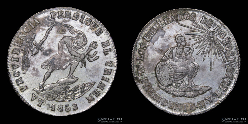 Bolivia. 2 Soles 1852. Medalla Monetaria. AG; 27mm; 6.83g. Los empleados de Poto...