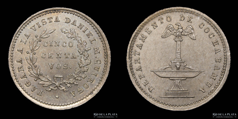 Bolivia. 5 Centavos c.1876. Ficha. Cu Ni; 15mm; 1.78g. Cochabamba. Emisión de Da...