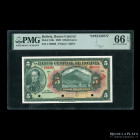 Bolivia. Banco Central. Specimen 5 Bolivianos 1928. PMG66