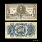 Bolivia. Banco Central. 1 Boliviano 1928. Nro bajo. Pick 128a