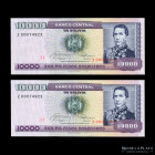 Bolivia. Banco Central. 2x 1 Centavo on 10.000 Bolivianos ND1987 Reposition