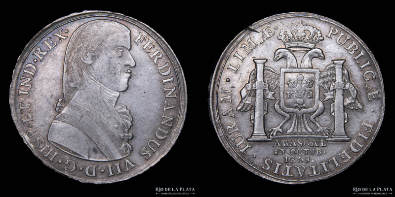 Lima. Fernando VII (1808-1833) 8 Reales 1808. Medalla de Proclamación a cargo de...