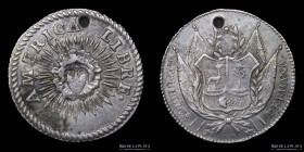 Peru / Bolivia C.1826. 1/2 Real. America Libre. Mula