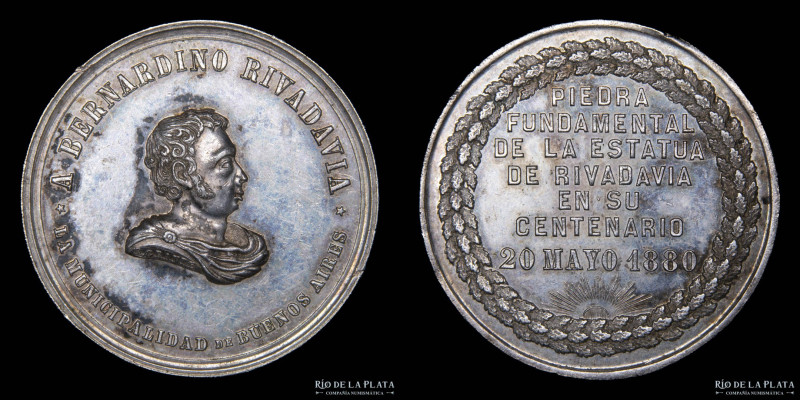 Argentina. 1880. Piedra fundamental de la estatua a Bernardino Rivadavia. Grabad...