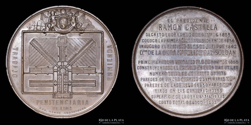 Perú. 1862 Inauguración Penitenciaria de Lima. Grabador: Oudine. CU; 68.0mm; 130...