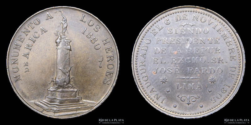 Peru. 1905. Monument to the heroes of Arica from 1880. Bronce; 30.0mm; 10.5g. VF...