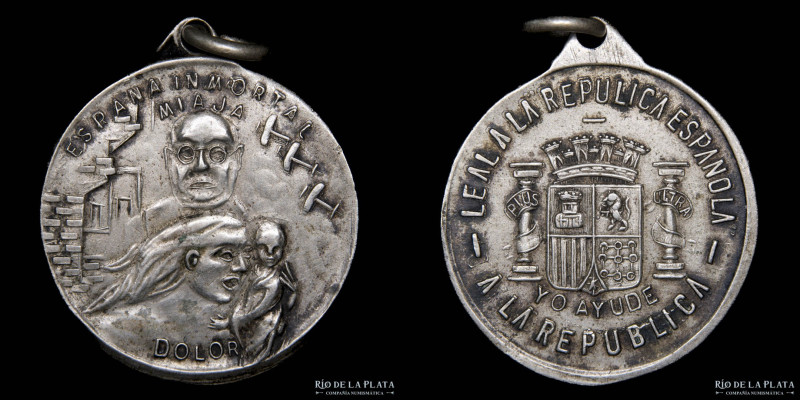 Uruguay. Medal of the Spanish Republic to the collaborators. White metal; 29.0mm...