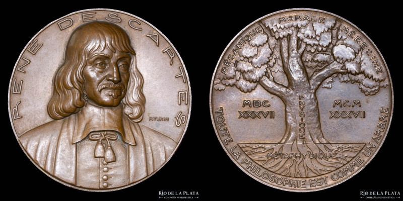 Francia. Rene Descartes Medal by P. Turin. (1937). Cu; 68.0mm; 176.3g. VF
Estim...