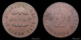 Argentina. Ficha. 1879. 2 Pesos. Skating Rink. JS y DP. Buenos Aires