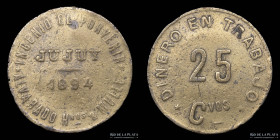 Argentina. Ficha. Ingenio. 25 Centavos 1894. Jujuy. El Porvenir