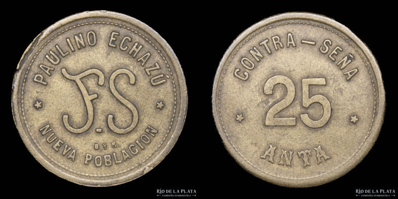 Argentina. Ficha. Salta, Nueva Población (Palermo) Contra-seña 25 Anta. Paulino ...