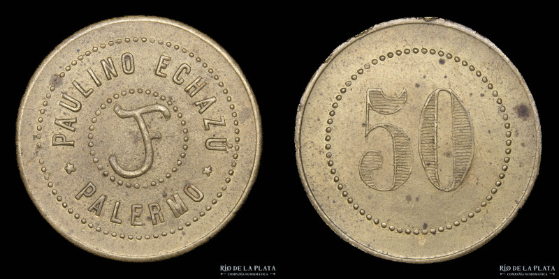 Argentina. Ficha. Salta, Palermo. Paulino Echazú. Valor 50. Bronce; 25.5mm; 4.41...