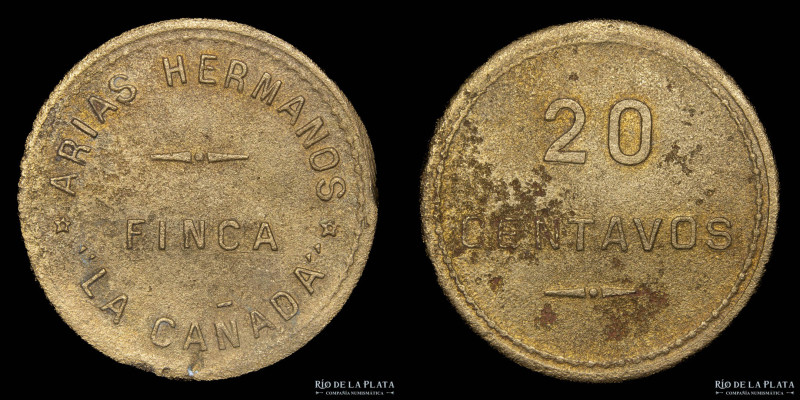 Argentina. Ficha. Salta. Arias Hermanos. Finca La Cañada. Valor 20. Bronce; 22.5...