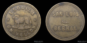 Argentina. Ficha. Esquila. 1 Vellon. San Luis de Bernal