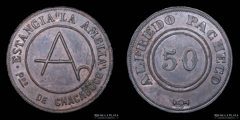 Argentina. Ficha. Estancia La Amelia. Alfredo Pacheco. Chacabuco. Valor 50. Marc...