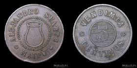 Argentina. Ficha. Vendimia. Valor 5 centavos, Finca Las Rosas. Alejandro Suarez. Maipu, Mendoza.