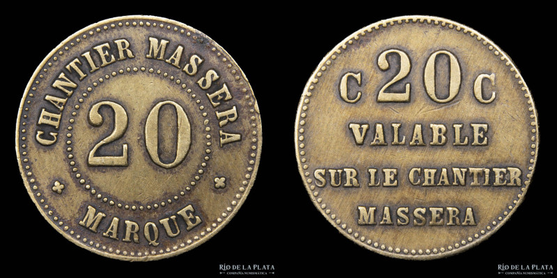 Argentina. Ficha. 20 Centavos. Falasterio de Durandó. Entre Ríos. A: VALABLE SUR...