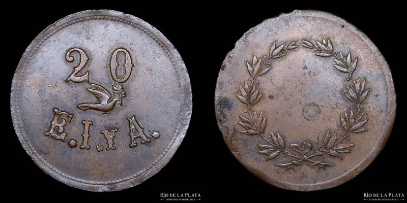 Argentina. Ficha E.I. y A. Valor 20. Cu; 38.0mm; 11.3g. (VF)
Estimate: USD 40 -...