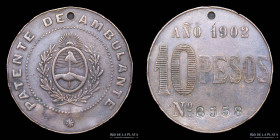 Argentina. Patente de Ambulante 10 Pesos 1902