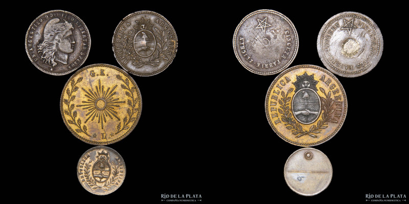 Argentina. Botones. Eingetragenes Fabrik-Zeichen. Lot x4 A estudiar Cu, tin & br...
