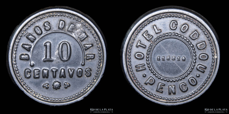 Chile. Ficha 10 Centavos. Hotel Coddou. Penco. Baños de mar. c.1900. Nº118814. B...