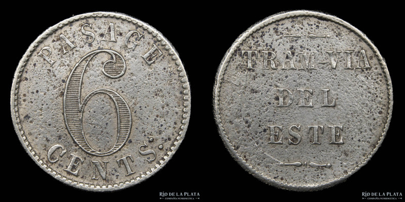 Uruguay. Transportation Token. Tram-via del Este (1871-1906). Pasage 6 cents. Wh...