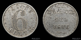 Uruguay. Ficha. Tram-via del Este (1871-1906). Pasage 6 cents