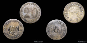 Uruguay. Fichas. Ganaderia. Lote x 2. Fichas. F. Urrestarazu valor 20 y Est. Ganaderia valor 2.