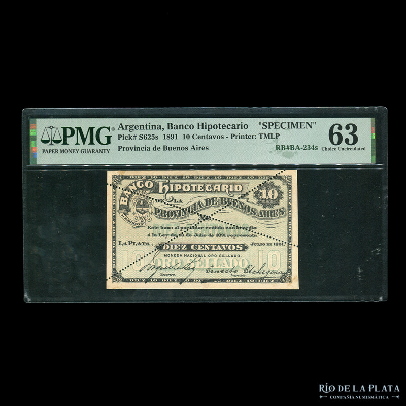 Argentina. Banco Hipotecario de la Provincia de Buenos Aires. Specimen 10 Centav...