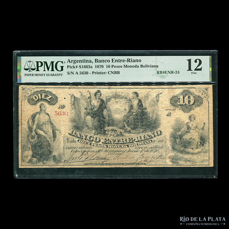 Argentina. Entre Ríos. Banco Entre-Riano (Concepción del Uruguay) 10 Pesos Moned...