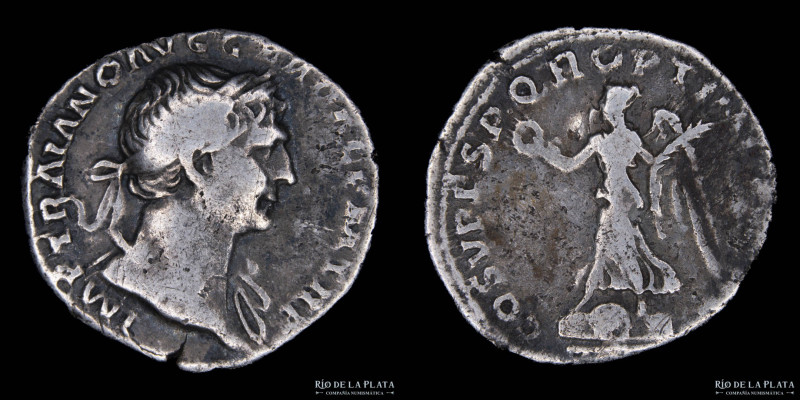 Trajan (98-117AD) AR Denarius. Rome mint (111AD) AR; 19.2mm; 3.0g. A: IMP TRAIAN...