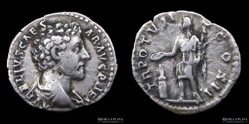 Marcus Aurelius as Caesar (161-180AD) AR Denarius. Rome mint (152-153AD) 18.5mm;...