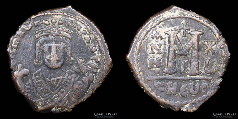 Byzantine. Maurice Tiberius (582-602AD) AE Follis. Theupolis mint, Antioch (596-...