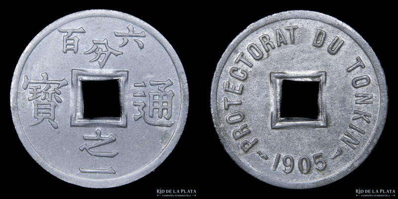 Tonkin (French Protectorate) 1/600 Piastre 1905. Zinc; 25.3mm; 2.06g. KM1 (aUNC)...
