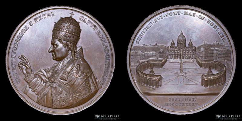 Papal States. Gregorius XV (1831-1846) Medal 1845. Bronze; 72.5mm; 175.1g. Engra...