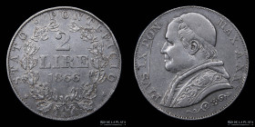 Papal States. Pius IX. 2 Lire 1866 R. KM1379.2
