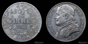 Papal States. Pius IX. 2 Lire 1867 R. KM1379.2