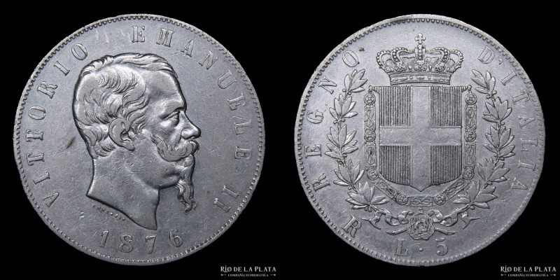 Italy (Kingdom) Vittorio Emanuele II (1861-1878) 5 Lire 1876 R. Rome mint. AG.90...